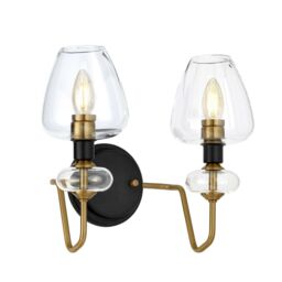 Loops Twin Wall Light Aged Brass Finish Charcoal Black Paint LED E14 40W