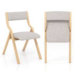 Costway Folding Dining Chair Set of 2 Wooden Upholstered Dining Chairs in Grey