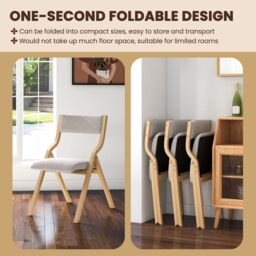 Costway Folding Dining Chair Set of 2 Wooden Upholstered Dining Chairs in Grey - thumbnail 7