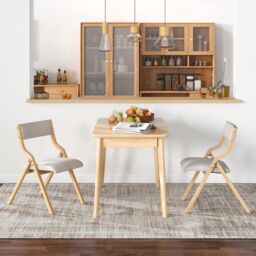 Costway Folding Dining Chair Set of 2 Wooden Upholstered Dining Chairs in Grey - thumbnail 3