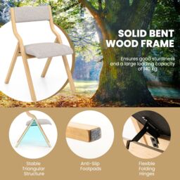Costway Folding Dining Chair Set of 2 Wooden Upholstered Dining Chairs in Grey - thumbnail 5