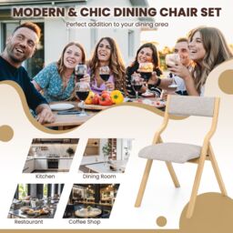 Costway Folding Dining Chair Set of 2 Wooden Upholstered Dining Chairs in Grey - thumbnail 8
