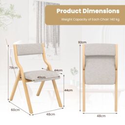 Costway Folding Dining Chair Set of 2 Wooden Upholstered Dining Chairs in Grey - thumbnail 2
