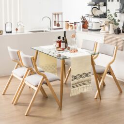Costway Folding Dining Chair Set of 2 Wooden Upholstered Dining Chairs in Grey - thumbnail 4