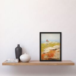 "Artery8 A Walk With Dad By David Armstrong Oil Painting Green Red Coastal Cliff Landscape Art Print Framed Poster Wall Decor - Size: W12"" x H16""" - thumbnail 4