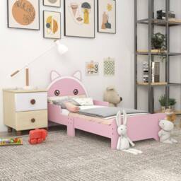 STILVORA Bed Frame 140 x 70cm with wooden structure cat design in Pink - Size: Junior - thumbnail 3