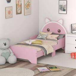 STILVORA Bed Frame 140 x 70cm with wooden structure cat design in Pink - Size: Junior - thumbnail 2