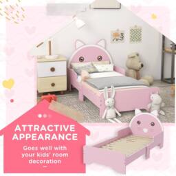 STILVORA Bed Frame 140 x 70cm with wooden structure cat design in Pink - Size: Junior - thumbnail 6