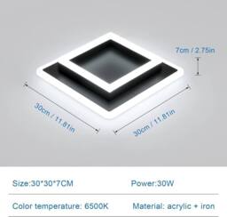 Goeco LED Ceiling Light, 30W, Square, Modern Acrylic Ceiling Lighting, 6500K in Black - thumbnail 6
