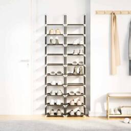 Berkfield Home Shoe Racks 2 pcs 10-Tier Black 33x33x174 cm Non-woven Fabric - Size: 33 x 33 x 174 cm - thumbnail 4