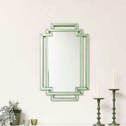 Melody Maison Green Glass Art Deco Rectangle Wall Mirror - 80cm X 50cm - Size: 80 cm X 50 cm - thumbnail 2