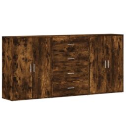 Berkfield Home Sideboards 3 pcs Smoked Oak 60x31x84 cm Engineered Wood in Brown - Size: 60 x 31 x 84 cm - thumbnail 2