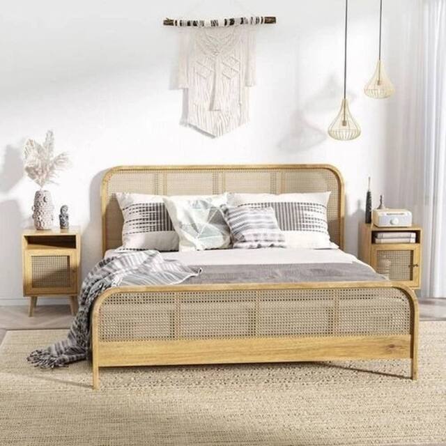 EONLION Set of 2 Bedside Tables with Rattan Mesh Door in Brown - Size: 100 cm - image 1