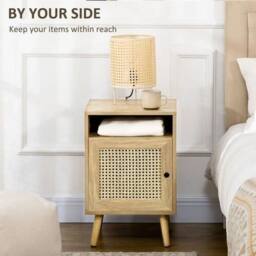 EONLION Set of 2 Bedside Tables with Rattan Mesh Door in Brown - Size: 100 cm - thumbnail 5