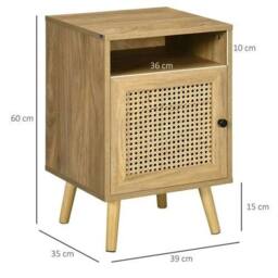 EONLION Set of 2 Bedside Tables with Rattan Mesh Door in Brown - Size: 100 cm - thumbnail 2