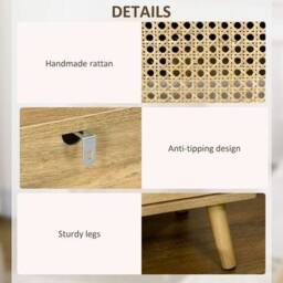 EONLION Set of 2 Bedside Tables with Rattan Mesh Door in Brown - Size: 100 cm - thumbnail 3