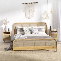 EONLION Set of 2 Bedside Tables with Rattan Mesh Door in Brown - Size: 100 cm