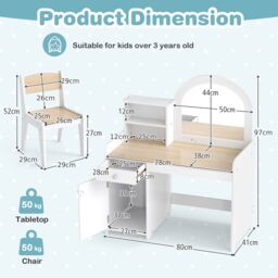Gymax Vanity Table & Chair Set Makeup Playset with Shelves & LED Light in Light Khaki - thumbnail 2