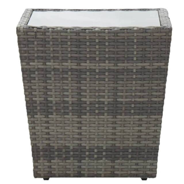 Berkfield Home Tea Table Grey 41.5x41.5x43 cm Poly Rattan & Tempered Glass - image 1