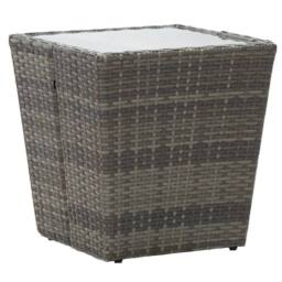 Berkfield Home Tea Table Grey 41.5x41.5x43 cm Poly Rattan & Tempered Glass - thumbnail 2
