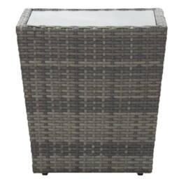 Berkfield Home Tea Table Grey 41.5x41.5x43 cm Poly Rattan & Tempered Glass - thumbnail 1