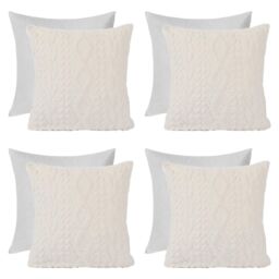 "OHS 4 x Cable Knit Cushion Covers Soft Sherpa Filled Cases 18"" x 18"" in Cream - Size: 45 cm x 45 cm"