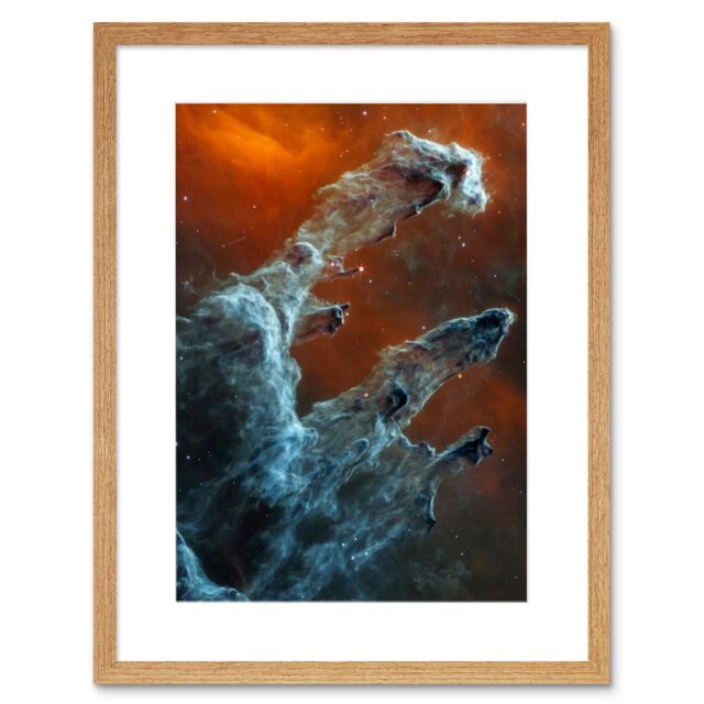 "Artery8 Wall Art Print NASA James Webb Telescope Ghostly Figures Pillars of Creation MIRI Image Artwork Framed 9X7 Inch in Beige - Size: W7"" x H9""" - image 1