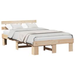 Berkfield Home Bed Frame with Headboard 120x190 cm Solid Wood Pine in Beige - thumbnail 3