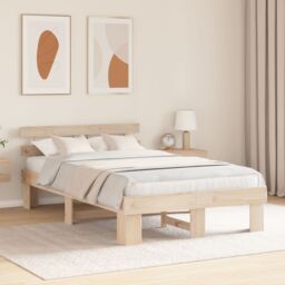 Berkfield Home Bed Frame with Headboard 120x190 cm Solid Wood Pine in Beige - thumbnail 5