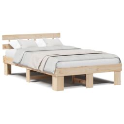 Berkfield Home Bed Frame with Headboard 120x190 cm Solid Wood Pine in Beige - thumbnail 4