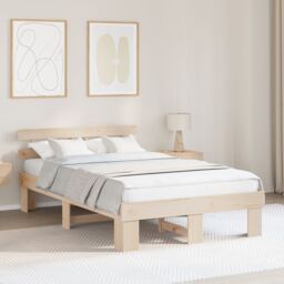 Berkfield Home Bed Frame with Headboard 120x190 cm Solid Wood Pine in Beige - thumbnail 1