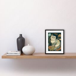 "Artery8 Wall Art Print William Morris Inspired Cute Cat with Floral Pattern Fur & Flowers Colourful Modern Artwork Framed 9X7 Inch - Size: W7"" x H9""" - thumbnail 2