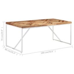 Berkfield Home White Dining Table 180x90x76 cm Solid Acacia & Mango Wood in Brown - Size: 180 x 90 x 76 cm - thumbnail 7