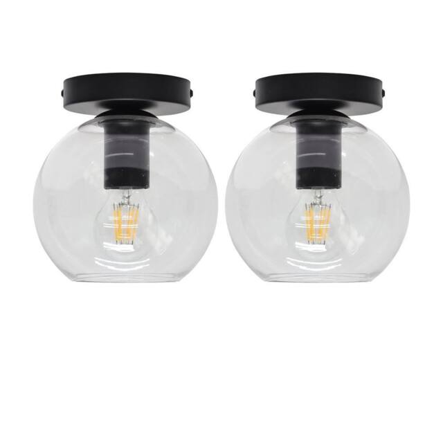 First Choice Lighting Set of 2 Barnum - Clear Glass Globe Black Ceiling Light Fittings - image 1