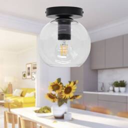 First Choice Lighting Set of 2 Barnum - Clear Glass Globe Black Ceiling Light Fittings - thumbnail 5