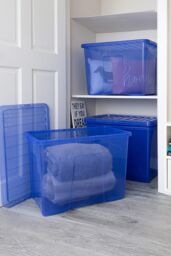 Wham Crystal 4 x 80L Stackable Plastic Storage Boxes with Lids in Blue - thumbnail 1
