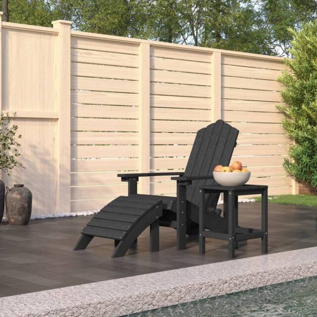 Berkfield Home Garden Adirondack Chair with Footstool & Table HDPE Anthracite in Black - image 1