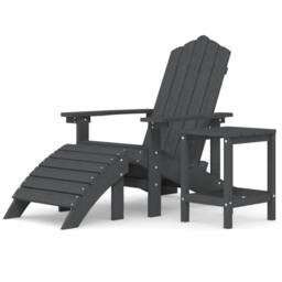 Berkfield Home Garden Adirondack Chair with Footstool & Table HDPE Anthracite in Black - thumbnail 2