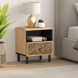 Berkfield Home Bedside Cabinet 40x33x46 cm Solid Wood Mango in Brown - Size: 40 x 33 x 46 cm - thumbnail 3
