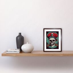 "Artery8 Wall Art Print Old School USA Tattoo Ink Body Art Pirate Skull Rockabilly Americana 50s Artwork Framed 9X7 Inch in Brown - Size: W7"" x H9""" - thumbnail 2