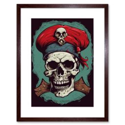 "Artery8 Wall Art Print Old School USA Tattoo Ink Body Art Pirate Skull Rockabilly Americana 50s Artwork Framed 9X7 Inch in Brown - Size: W7"" x H9""" - thumbnail 1