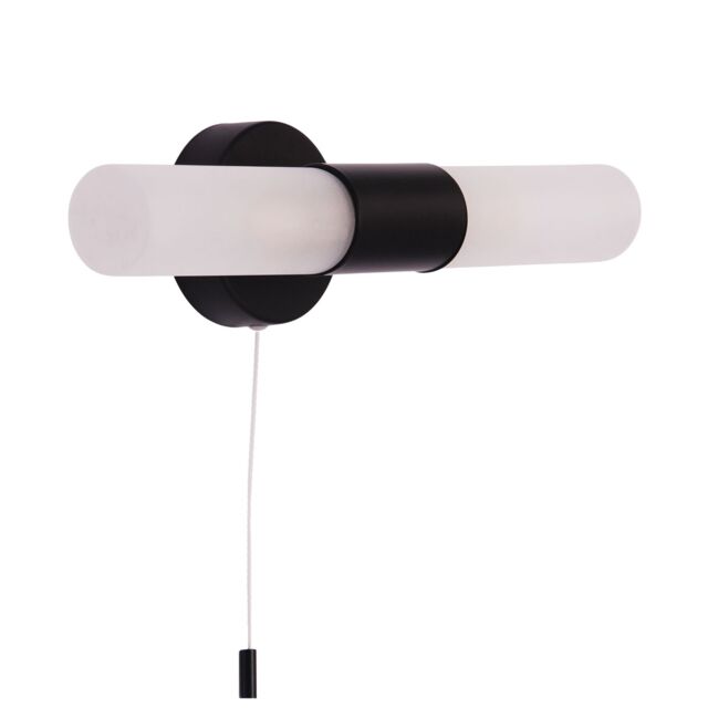 Happy Homewares Modern IP44 Rated Bathroom Wall Light Fitting with Tubular Glass Shades & Pull Switch in Black - image 1