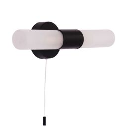 Happy Homewares Modern IP44 Rated Bathroom Wall Light Fitting with Tubular Glass Shades & Pull Switch in Black - thumbnail 1