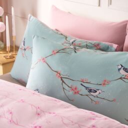 OHS Blossom Bird Reversible Duvet Cover with Pillowcase Bedding Set in Duck Egg Blue - Size: Double - thumbnail 5