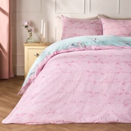 OHS Blossom Bird Reversible Duvet Cover with Pillowcase Bedding Set in Duck Egg Blue - Size: Double - thumbnail 2