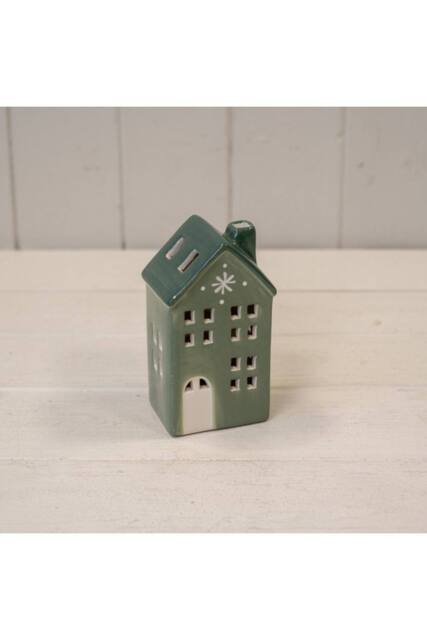KDMD Green Ceramic LED House with Single Snowflake. Timer 6 hours - image 1