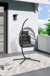 Garden Sanctuary Outdoor Hanging Chair with Stand & Cushion in Dark Grey