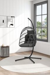 Garden Sanctuary Outdoor Hanging Chair with Stand & Cushion in Dark Grey - thumbnail 2