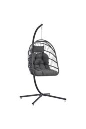 Garden Sanctuary Outdoor Hanging Chair with Stand & Cushion in Dark Grey - thumbnail 4