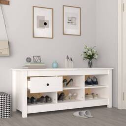 Berkfield Home Shoe Cabinet White 110x38x45.5 cm Solid Wood Pine - thumbnail 6